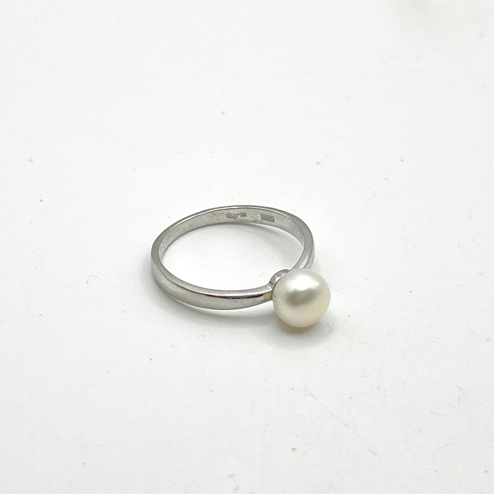 925 Sterling Silver Single Pearl Solitaire Ring Size 7 Minimalist White Pearl